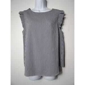 Monteau Blouse Top Large Striped Navy White Tank Keyhole NWT Career Office